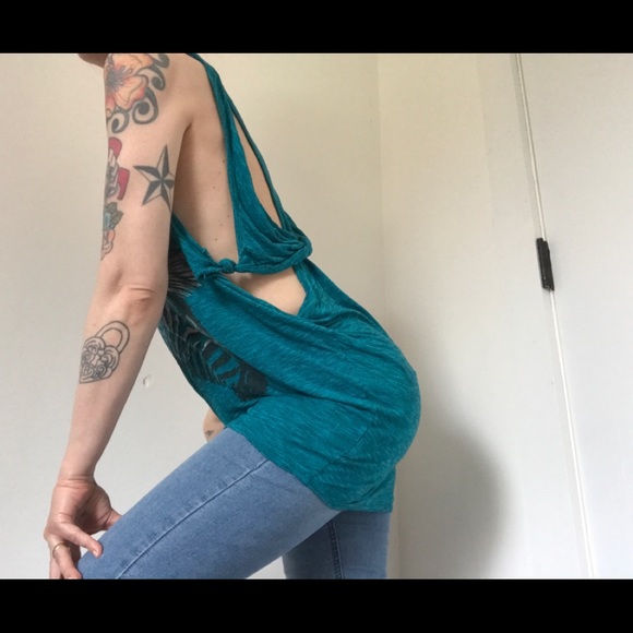 Scott Tops - Scott Y2K Dreams of Zebra Blue Marble Racerback Tank Full Open Back